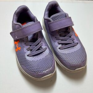 Girls Under Armour sneakers size 12Y purple and orange. Hook and loop closure